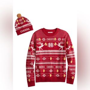 NWT! Men's Holiday Sweater with Hat, Small, Cayenne